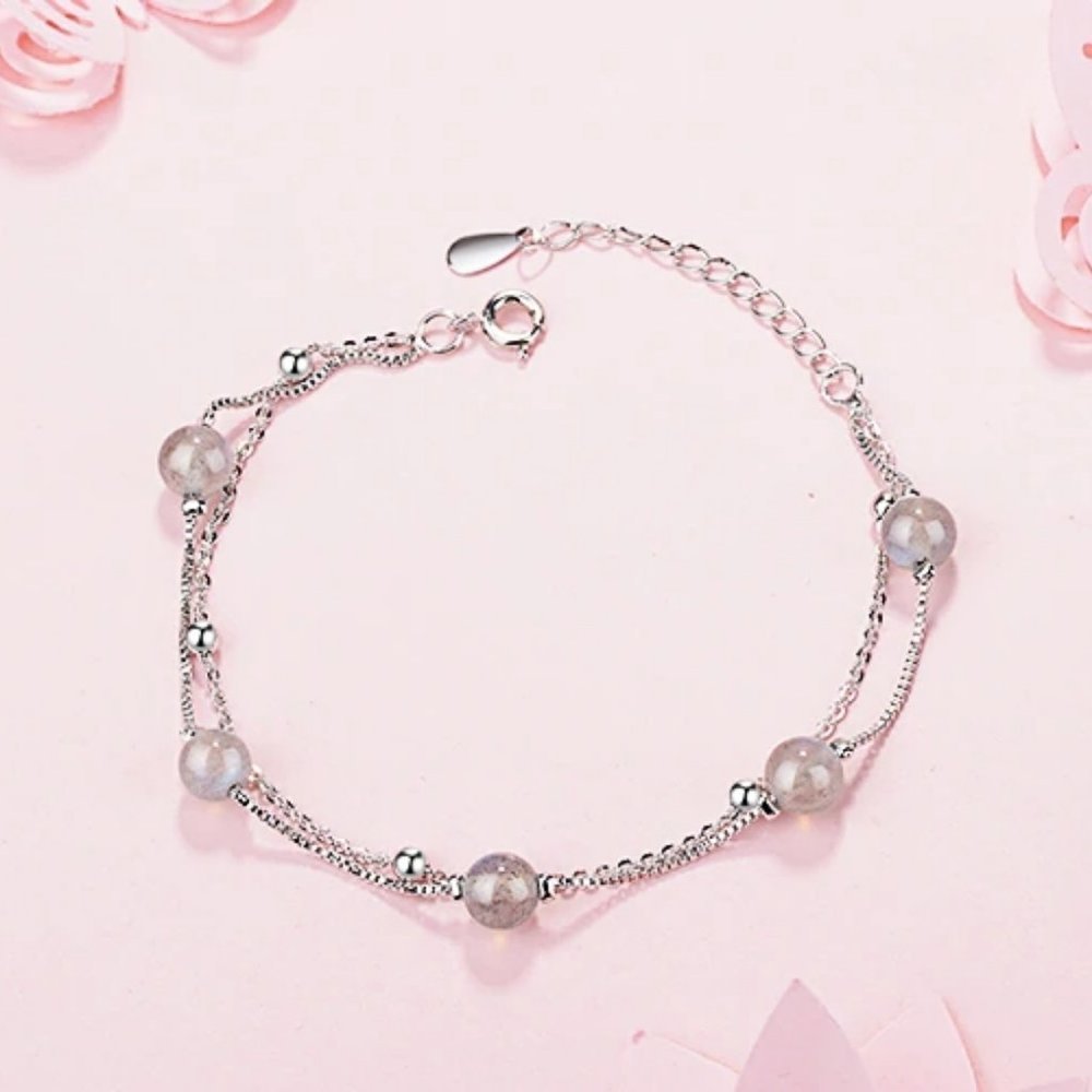 NEW 925 Sterling Silver Layered Moonstone Bracelet - Picture 9 of 11